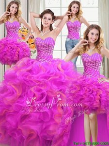 Delicate Multi-color Ball Gowns Sweetheart Sleeveless Organza Floor Length Lace Up Beading and Ruffles Quince Ball Gowns