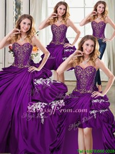 Inexpensive Spring and Summer and Fall and Winter Taffeta Sleeveless Floor Length Quinceanera Dresses andBeading and Appliques and Pick Ups