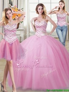 Graceful Rose Pink Sweetheart Lace Up Beading Quinceanera Dress Sleeveless