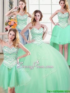 Discount Apple Green Lace Up Sweetheart Beading Sweet 16 Quinceanera Dress Tulle Sleeveless