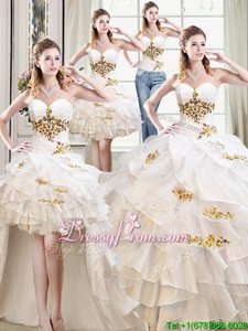 Designer Organza Sweetheart Sleeveless Lace Up Beading and Ruffles Quinceanera Gowns inWhite
