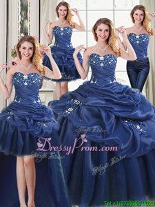 Traditional Floor Length Ball Gowns Sleeveless Navy Blue 15 Quinceanera Dress Lace Up