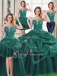 Suitable Dark Green Sleeveless Organza Lace Up Quince Ball Gowns forMilitary Ball and Sweet 16 and Quinceanera