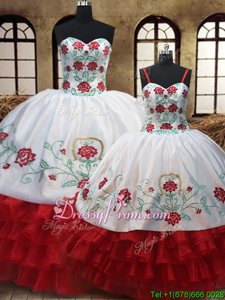 Excellent Sweetheart Sleeveless Organza Vestidos de Quinceanera Embroidery and Ruffled Layers Lace Up