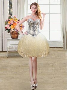 Enchanting Champagne Ball Gowns Beading and Lace and Sequins Prom Party Dress Lace Up Tulle and Lace Sleeveless Mini Length