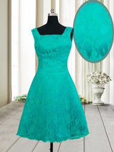 Dazzling Turquoise A-line Lace Square Sleeveless Lace Mini Length Zipper Prom Evening Gown