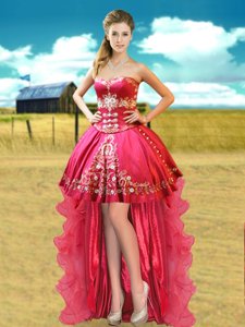 Hot Pink Sweetheart Lace Up Beading and Appliques Prom Dresses Sleeveless