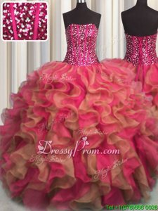 Amazing Multi-color Sleeveless Floor Length Beading and Ruffles Lace Up Quinceanera Gown