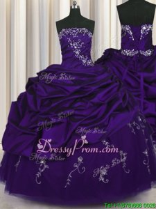 Beautiful Purple Quinceanera Dress Military Ball and Sweet 16 and Quinceanera and For withBeading and Embroidery and Pick Ups Strapless Sleeveless Lace Up