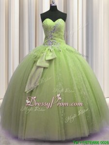 Great Spring and Summer and Fall and Winter Tulle Sleeveless Floor Length Sweet 16 Quinceanera Dress andBeading and Sequins and Bowknot