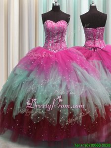 Captivating Multi-color Sleeveless Beading and Ruffles and Sequins Floor Length Sweet 16 Dress