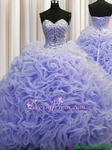 Dynamic Ball Gowns Sleeveless Lavender 15th Birthday Dress Brush Train Lace Up