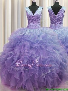 Classical Ruffles Sweet 16 Quinceanera Dress Lavender Zipper Sleeveless Floor Length