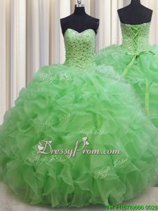 Fine Sweetheart Sleeveless Lace Up Ball Gown Prom Dress Spring Green Organza