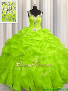 Flare Floor Length Spring Green Ball Gown Prom Dress Straps Sleeveless Zipper