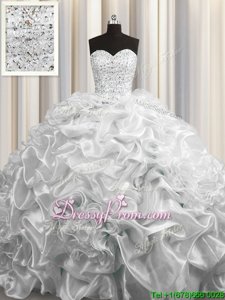 Clearance Beading and Pick Ups Sweet 16 Quinceanera Dress Grey Lace Up Sleeveless Floor Length