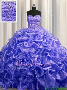 Classical Purple Sweetheart Neckline Beading and Pick Ups 15 Quinceanera Dress Sleeveless Lace Up