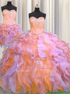 Exquisite Multi-color Vestidos de Quinceanera Military Ball and Sweet 16 and Quinceanera and For withBeading and Appliques and Ruffles Sweetheart Sleeveless Lace Up