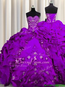Beautiful Purple Sweetheart Neckline Beading and Embroidery and Ruffles Quinceanera Dresses Sleeveless Lace Up