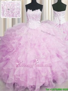 Clearance Ball Gowns Quince Ball Gowns Lilac Sweetheart Organza Sleeveless Floor Length Lace Up