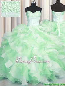 Glorious Multi-color Sleeveless Floor Length Beading and Ruffles Lace Up 15th Birthday Dress