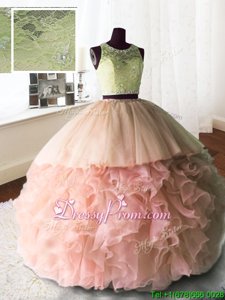 Most Popular With Train Zipper 15 Quinceanera Dress Baby Pink and In forMilitary Ball and Sweet 16 and Quinceanera withBeading and Lace and Ruffles Brush Train