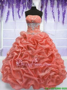 Fashionable Beading Sweet 16 Dresses Watermelon Red and Coral Red Lace Up Sleeveless Floor Length