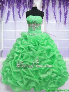 Pretty Sleeveless Floor Length Beading Lace Up Sweet 16 Dress with Spring Green