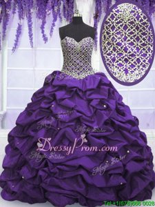 Best Selling Eggplant Purple Sweetheart Neckline Beading and Sequins and Pick Ups Quinceanera Gown Sleeveless Lace Up