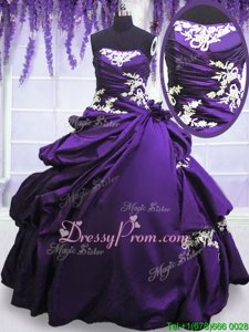 Glamorous Purple Lace Up Strapless Appliques and Pick Ups 15 Quinceanera Dress Taffeta Sleeveless