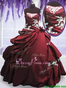 Glamorous Burgundy Lace Up Halter Top Beading and Appliques and Pick Ups Ball Gown Prom Dress Taffeta Sleeveless