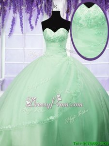 Modest Sweetheart Sleeveless Lace Up 15 Quinceanera Dress Spring Green Tulle