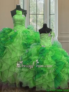 Spectacular Green Sleeveless Beading and Ruffles Floor Length Quinceanera Dresses