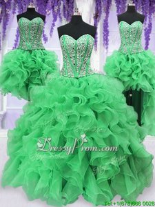 Fine Green Sleeveless Beading and Ruffles Floor Length Quinceanera Dresses