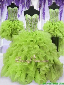 Most Popular Floor Length Ball Gowns Sleeveless Yellow Green Sweet 16 Quinceanera Dress Lace Up