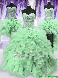 Vintage Apple Green Sweetheart Lace Up Beading and Ruffles 15 Quinceanera Dress Sleeveless