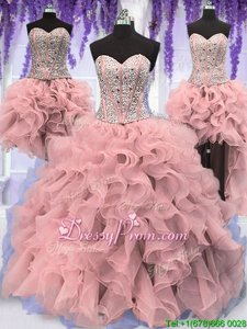 Lovely Floor Length Ball Gowns Sleeveless Pink Vestidos de Quinceanera Lace Up