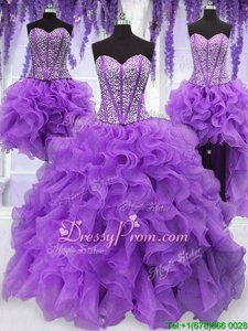 Smart Sleeveless Lace Up Floor Length Ruffles and Sequins Quinceanera Gown