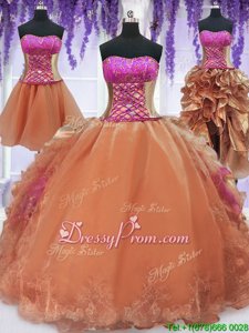Vintage Sleeveless Embroidery and Ruffles Lace Up Ball Gown Prom Dress