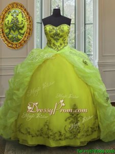 On Sale Sleeveless Court Train Beading and Appliques and Pick Ups Lace Up Sweet 16 Quinceanera Dress