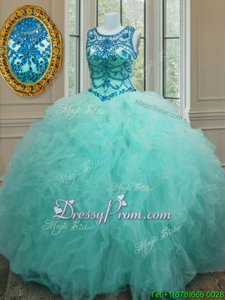 Comfortable Sleeveless Beading and Ruffles Lace Up Quinceanera Dress