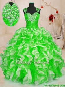 Delicate Ball Gowns Quinceanera Dress Spring Green Sweetheart Organza Sleeveless Floor Length Lace Up