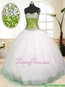 Dazzling Spring and Summer and Fall and Winter Tulle Sleeveless Floor Length Quinceanera Dress andBeading