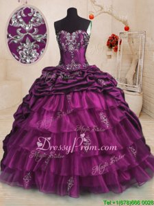 Most Popular With Train Lace Up 15 Quinceanera Dress Purple and In forMilitary Ball and Sweet 16 and Quinceanera withBeading and Appliques and Ruffles and Pick Ups Sweep Train