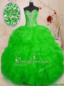 Fashion Organza Sweetheart Sleeveless Lace Up Beading and Ruffles Ball Gown Prom Dress inGreen