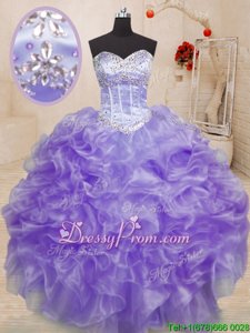 Classical Ball Gowns 15th Birthday Dress Lavender Sweetheart Organza Sleeveless Floor Length Lace Up