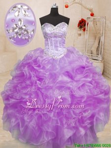 Super Lilac Organza Lace Up Sweet 16 Quinceanera Dress Sleeveless Floor Length Beading and Ruffles