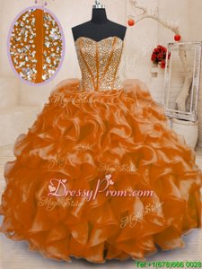 Best Selling Orange Quinceanera Dress Military Ball and Sweet 16 and Quinceanera and For withBeading and Ruffles Sweetheart Sleeveless Lace Up