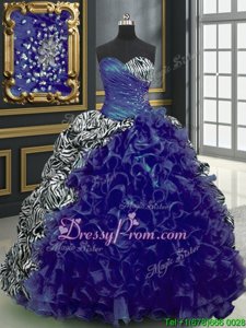 Extravagant Ball Gowns Quinceanera Gowns Multi-color Sweetheart Organza and Printed Sleeveless With Train Lace Up