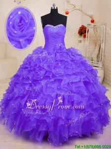 Charming Sleeveless Lace Up Floor Length Beading and Ruffles and Hand Made Flower Sweet 16 Dresses
